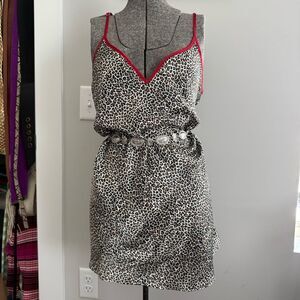 Y2K Leopard Slip Dress Red Satin Trim – Medium
